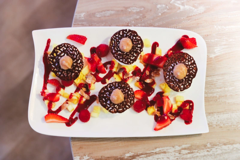 Homemade dessert image with pieces of fresh fruit