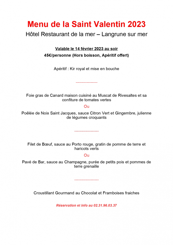 Menu de la Saint Valentin