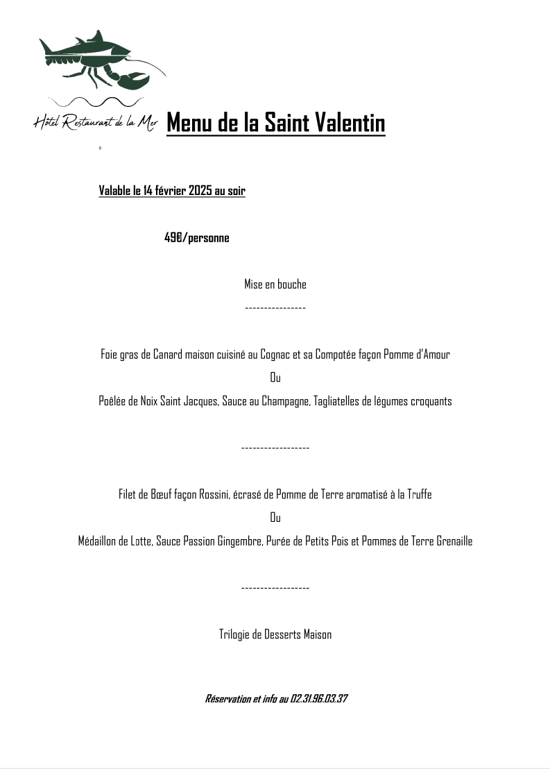 Valentine’s Day Menu